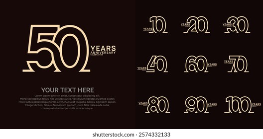 Anniversary logo set vector design, brown color for celebration event