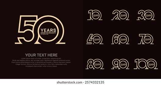 Anniversary logo set vector design, brown color for celebration event