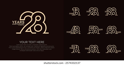 Anniversary logo set vector design, brown color for celebration event