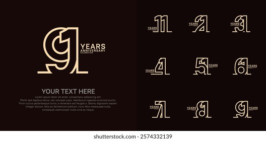 Anniversary logo set vector design, brown color for celebration event