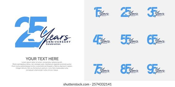 Anniversary logo set vector design, blue and black for celebration event