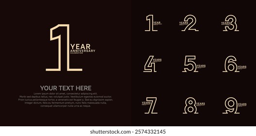 Anniversary logo set vector design, brown color for celebration event