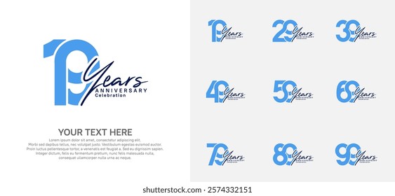 Anniversary logo set vector design, blue and black for celebration event