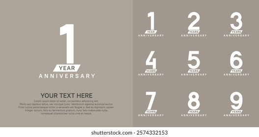 Anniversary logo set vector design, white color for celebration event