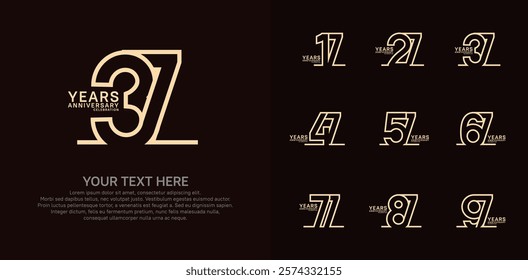 Anniversary logo set vector design, brown color for celebration event