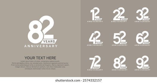 Anniversary logo set vector design, white color for celebration event