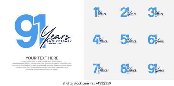 Anniversary logo set vector design, blue and black for celebration event