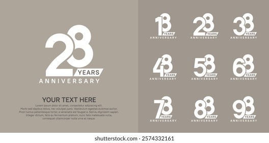 Anniversary logo set vector design, white color for celebration event