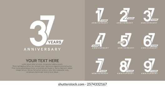 Anniversary logo set vector design, white color for celebration event