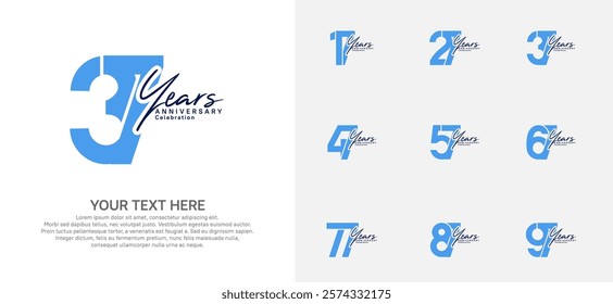 Anniversary logo set vector design, blue and black for celebration event