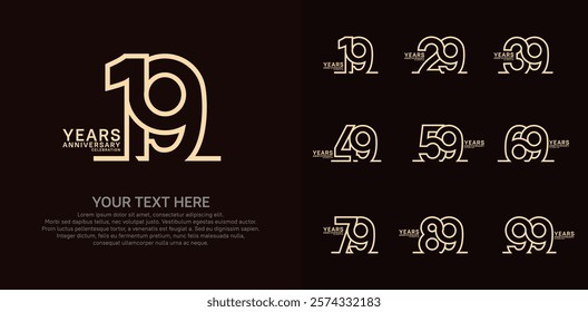 Anniversary logo set vector design, brown color for celebration event