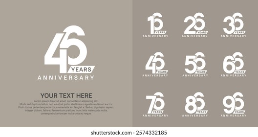 Anniversary logo set vector design, white color for celebration event