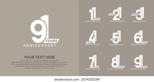 Anniversary logo set vector design, white color for celebration event