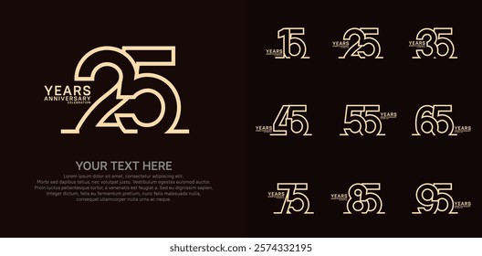 Anniversary logo set vector design, brown color for celebration event