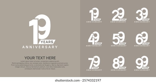 Anniversary logo set vector design, white color for celebration event