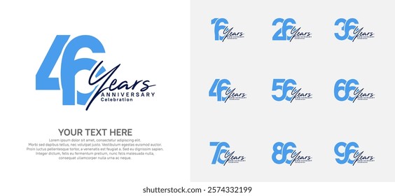 Anniversary logo set vector design, blue and black for celebration event