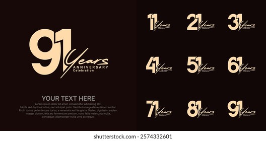 Anniversary logo set vector design, brown color for celebration event