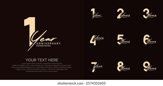 Anniversary logo set vector design, brown color for celebration event