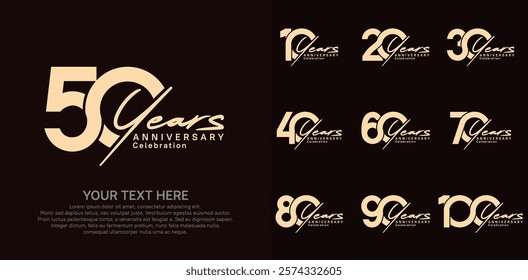 Anniversary logo set vector design, brown color for celebration event