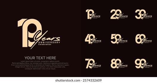 Anniversary logo set vector design, brown color for celebration event