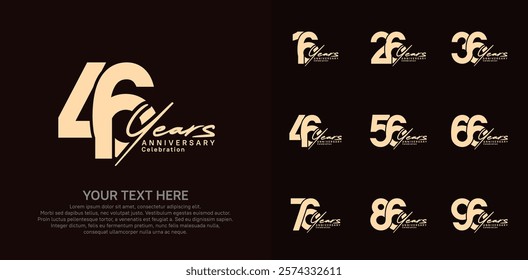 Anniversary logo set vector design, brown color for celebration event