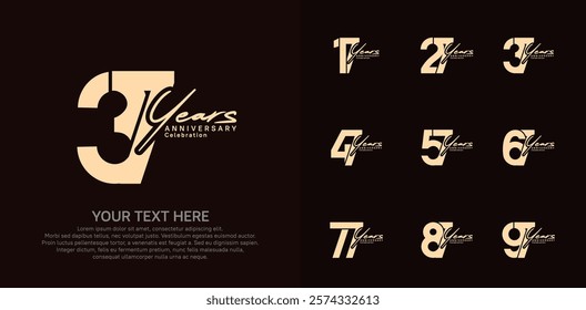 Anniversary logo set vector design, brown color for celebration event