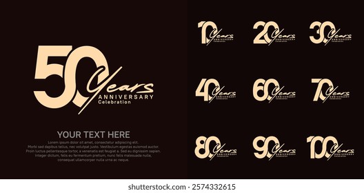 Anniversary logo set vector design, brown color for celebration event
