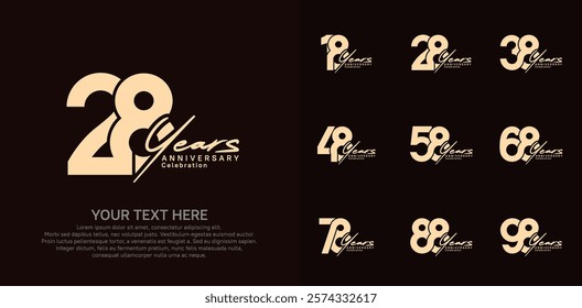 Anniversary logo set vector design, brown color for celebration event