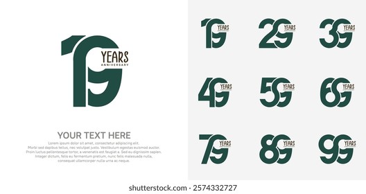 Anniversary logo set vector design, green color for celebration event