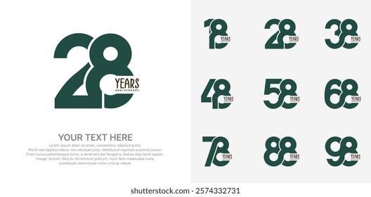 Anniversary logo set vector design, green color for celebration event