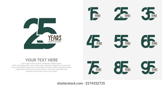 Anniversary logo set vector design, green color for celebration event