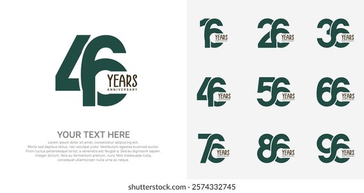 Anniversary logo set vector design, green color for celebration event