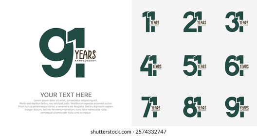 Anniversary logo set vector design, green color for celebration event