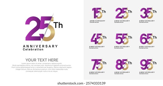 Anniversary logo set vector design, purple and gold color for celebration event