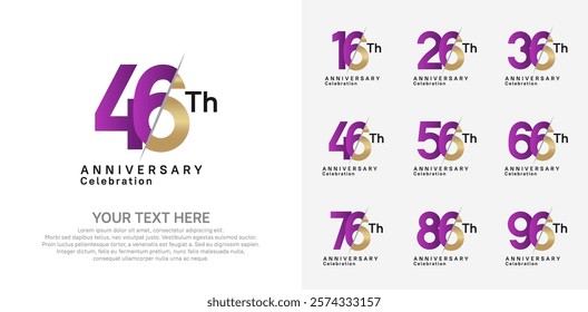 Anniversary logo set vector design, purple and gold color for celebration event