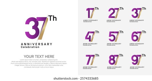 Anniversary logo set vector design, purple and gold color for celebration event
