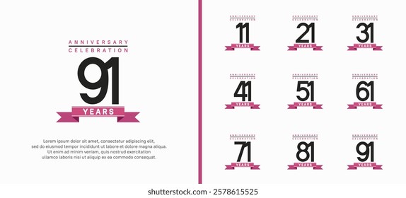 anniversary logo set. vector design with black color and purple ribbon can be use for celebration