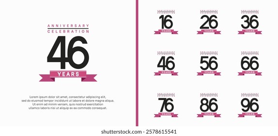 anniversary logo set. vector design with black color and purple ribbon can be use for celebration