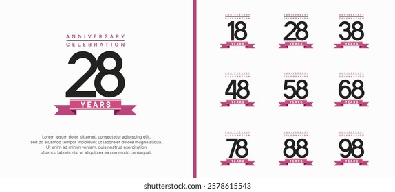 anniversary logo set. vector design with black color and purple ribbon can be use for celebration