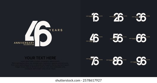 Anniversary logo set vector design, white and gold color for celebration event