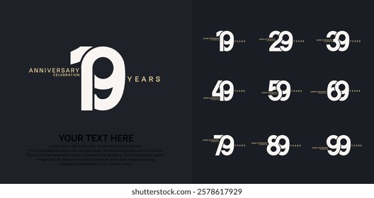 Anniversary logo set vector design, white and gold color for celebration event