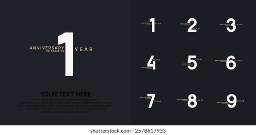 Anniversary logo set vector design, white and gold color for celebration event