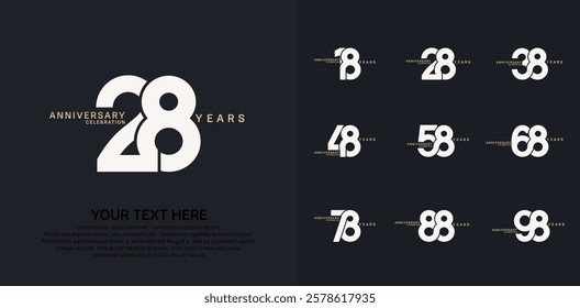 Anniversary logo set vector design, white and gold color for celebration event