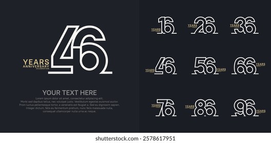 Anniversary logo set vector design, white and gold color for celebration event