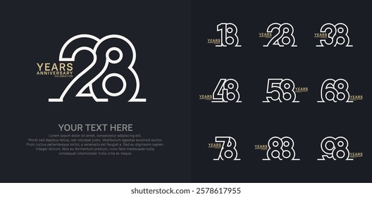 Anniversary logo set vector design, white and gold color for celebration event