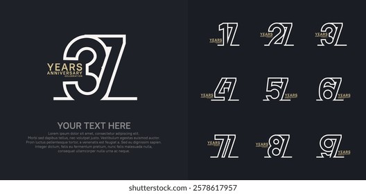 Anniversary logo set vector design, white and gold color for celebration event