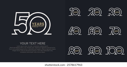 Anniversary logo set vector design, white and gold color for celebration event