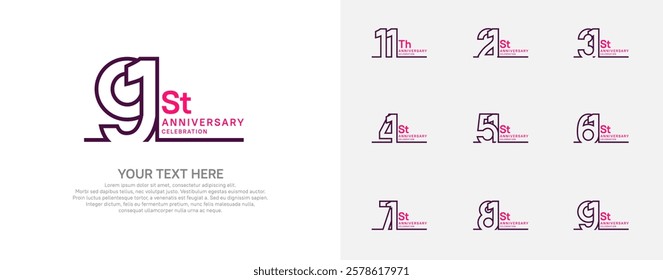 Anniversary logo set vector design, purple and pink color for celebration event