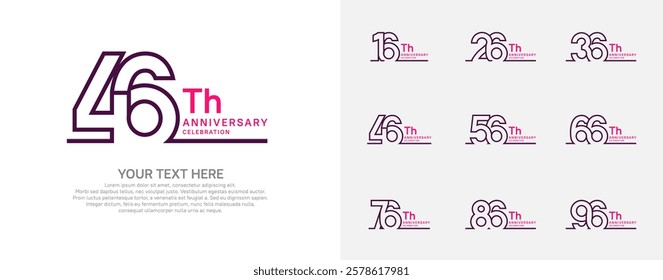 Anniversary logo set vector design, purple and pink color for celebration event