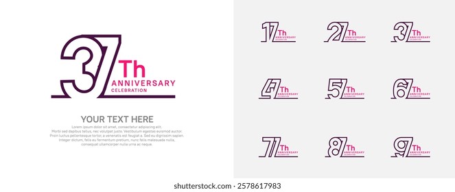 Anniversary logo set vector design, purple and pink color for celebration event